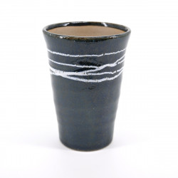 Grande tazza da tè giapponese, TENMOKU WHITE LINE, linee bianche