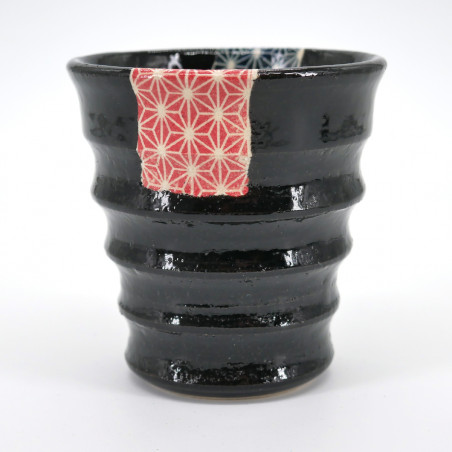 japanese black teacup blue red sashiko patterns KURO UWAGUSURI ASANOHA