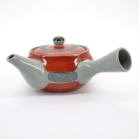 Japanese ceramic teapot, SHUMAKI KINSAI 0,3L, red and gray