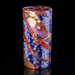 Japanese blue tea box in washi paper, YUZEN RIBON, 200 g