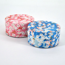 Japanische flache blaue oder rosa Teedose aus Washi-Papier, YUZEN HANA, 40 g