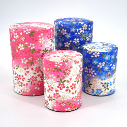 Blue or pink Japanese tea caddy in washi paper, YUZEN KAZE, 40 g or 100 g