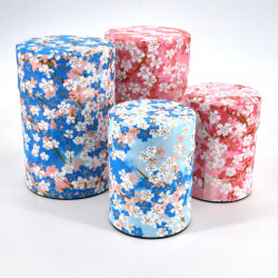 Boîte à thé japonaise bleue ou rose en papier washi, YUZEN HANA, 40 g ou 100 g