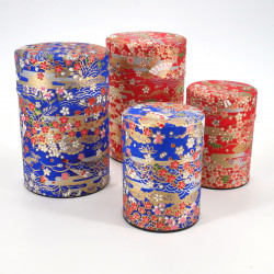 Blaue oder rote japanische Teedose aus Washi-Papier, YUZEN SENSU, 40 g oder 100 g