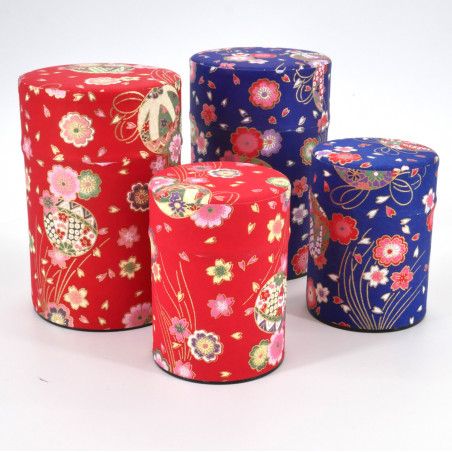 Blue or red Japanese tea box in washi paper, YUZEN TAMA, 40 g or 100 g