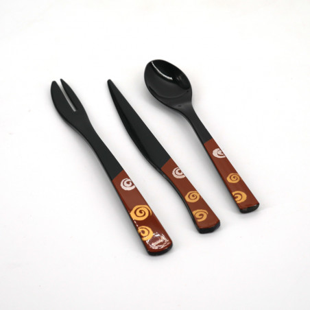 Trio cucchiaio forchetta coltello da dessert in resina, KURO, rosso