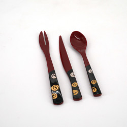 Cuchillo de postre trio cuchara tenedor en resina, AKA, rojo