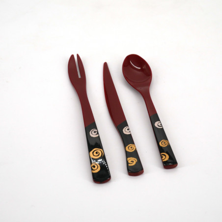 Trio spoon fork dessert knife in resin, AKA, red