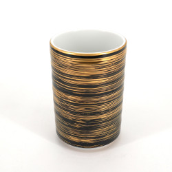 Große japanische Teetasse aus keramik 10.2cm, MAKI, schwarze und golden