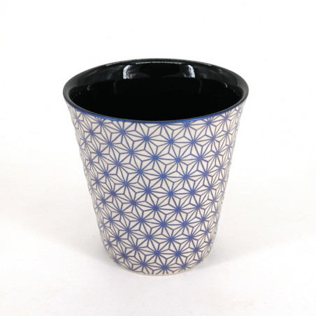 Taza de té japonesa de ceramica, ASANOHA beis y azul