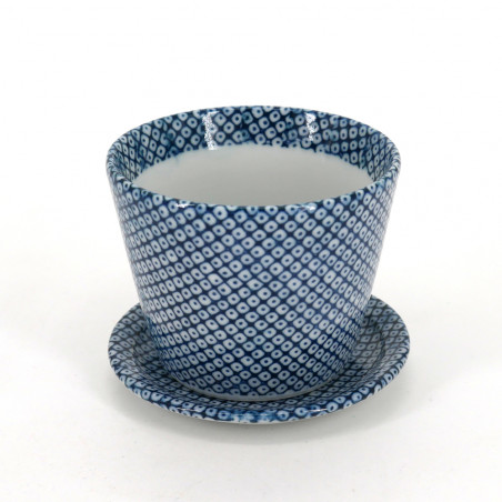 Japanese Soba choko cup with blue patterns in ceramic SHIBORI