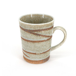 Mug japonais à thé en céramique blanc avec anse, SHIROYU, tourbillon