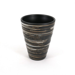 Japanese 11.2cm brown tall teacup in ceramic YUKINOMAI, lines