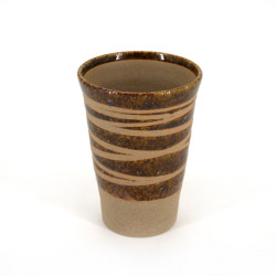 grande tasse marron japonaise lignes CHA en céramique