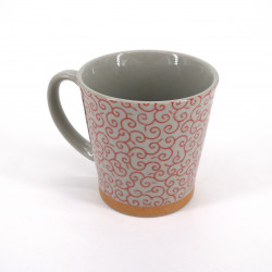Mug japonais à thé en céramique avec anse, KARAKUSA, rouge