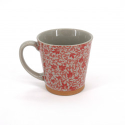 Ceramic tea mug with handle, red flowers, SARASA