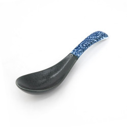 Japanese ceramic spoon, YUNAITEDDO, black with karakusa patterns