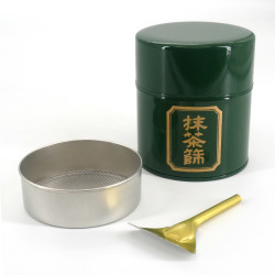 Japanese green metal tea tin, MATCHA BURUI, 150 g