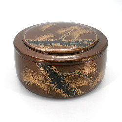 Round resin sushi platter with cover, black and glittery copper, MATSU