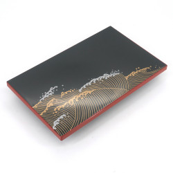 Raised sushi tray, rectangular, black lacquered effect, NAMI