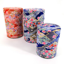 Boîte à thé japonaise bleue ou rouge en papier washi, YUZEN SAYAGATA, 40 g ou 100 g