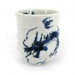Taza blanca japonesa, estampado de dragón, azul, RYU