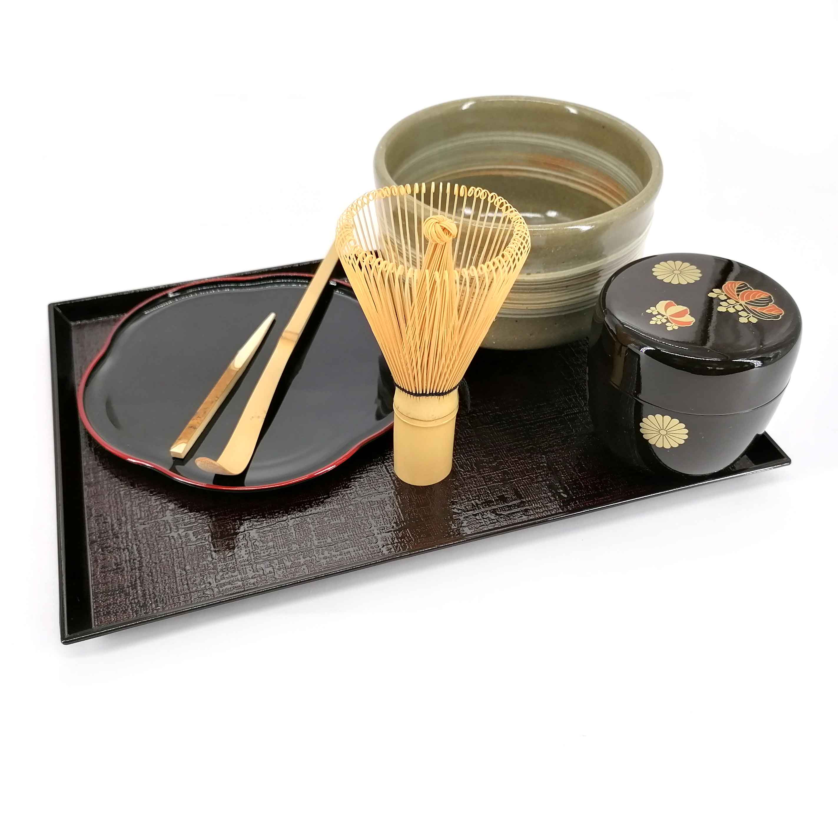 Cucchiaio da tè in bambù PopHMN 3 in 1 Kit di Strumenti Tradizionali Matcha Ciotola da tè in Ceramica Frusta per Matcha in bambù Strumenti per Cerimonia del tè Strumento da tè per tè Giapponese 