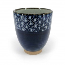 Taza de té de cerámica japonesa, azul oscuro, ASANOHA