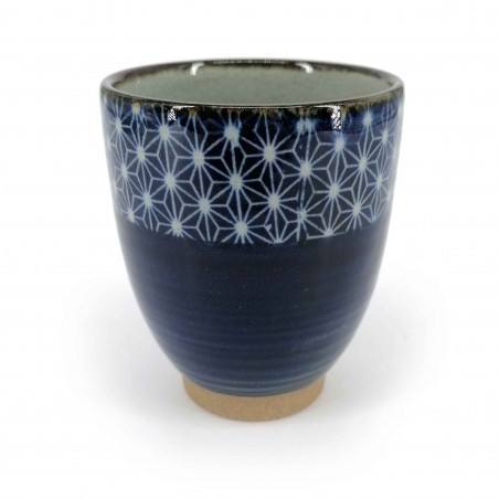 Japanese ceramic tea cup, dark blue, ASANOHA