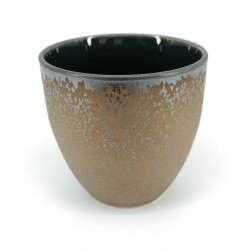 Japanese ceramic tea cup, brown, metallic effect, METARIKKU