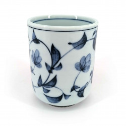 Tasse à thé japonaise en céramique, blanc motifs bleus, FURORAKU