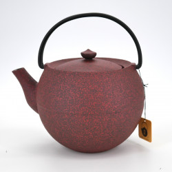 Large round Japanese prestige cast iron teapot, CHÛSHIN KÔBÔ MARUTAMA, red