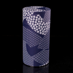 Blue and white Japanese tea caddy in washi paper, AIZOME Patchwork, 200 g