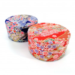Japanische flache blaue oder rote Teedose aus Washi-Papier, YUZEN SAYAGATA, 40 g