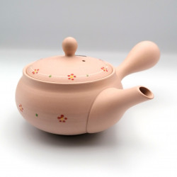 Japanese teapot tokoname kyusu, PINKU, pink and small flowers