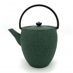 Large Japanese prestige high cast iron teapot, CHÛSHIN KÔBÔ MARUTSUTSU, Green