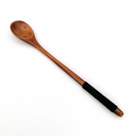 Long small dark wooden spoon and black cord, MOKUSEI SUPUN
