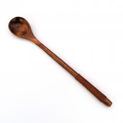 Long small dark wooden spoon and brown cord, MOKUSEI SUPUN