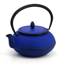 Blue enameled Japanese cast iron teapot, ROJI ARARE, 0.6lt