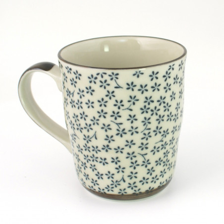 Ceramic tea cup with handle, white and blue flowers, MYAKAKBM