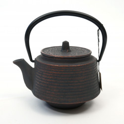Japanese cast iron teapot from Japan, OIHARU SUJIME RIKYU 0,4lt, black and copper