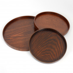 Round brown wooden tray, MARUBON, dark brown