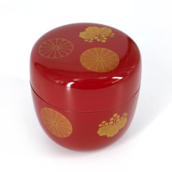 Japanese red natsume tea box in traditional pattern resin, KODAIJI, 40g