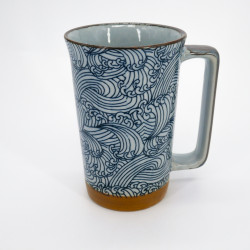 Large Japanese ceramic tea mug - Aranami Blue