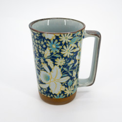 Großer japanischer Teebecher aus Keramik - Shippo Flowers Blue