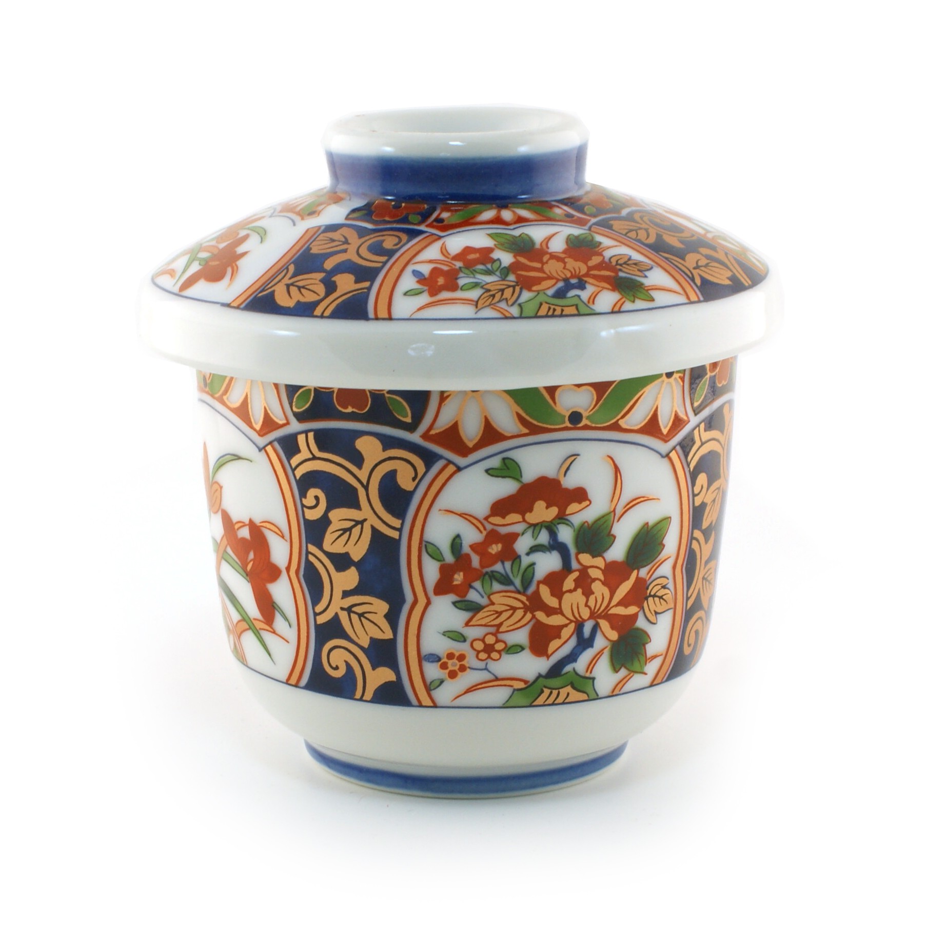 Custard Chawanmushi Bowl Cup 3.25"D w/Lid Porcelain Floral /Made in Japan 