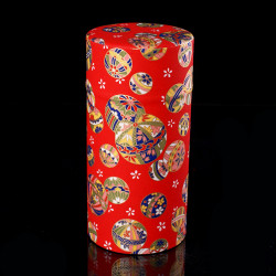 Boîte à thé japonaise rouge en papier washi, YUZEN TEMARI, 200 g