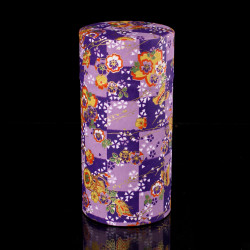 Boîte à thé japonaise violette en papier washi, YUZEN ICHIMATSU, 200 g