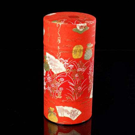Japanese orange tea caddy in washi paper, YUZEN SHIKI, 200 g