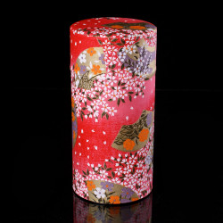 Japanese red tea box made of washi paper, YUZEN MENYU, 200 g